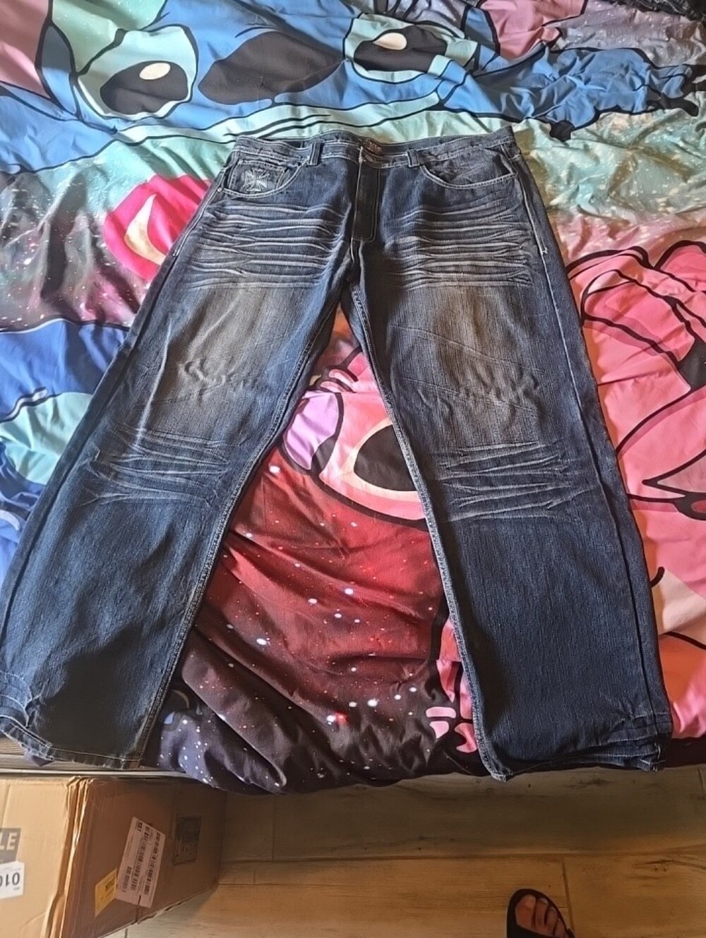 Jinzu Men's Jeans 44x34 Blue Stitching Dark Wash Denim Great Condition